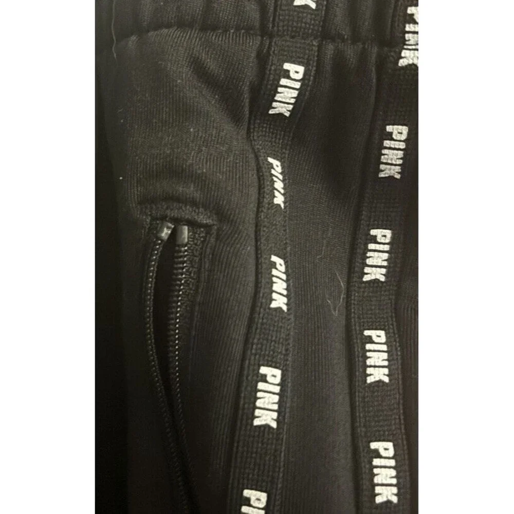 Pink Victoria Secret Tapered Track Pocketed Sweatpants Black Sz M Side Zippers